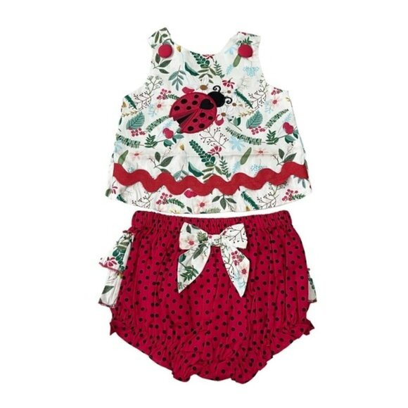 NEW Lil Cactus Red Lady Bug Floral Criss-cross Back Top and Bloomer Set US 2T - Picture 1 of 9